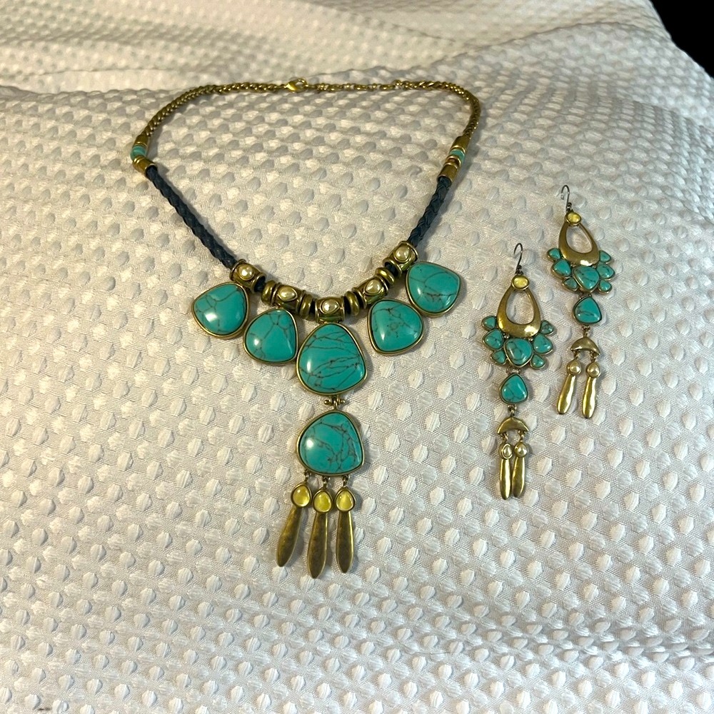 Lucky Brand Turquoise and Gold Necklace Set